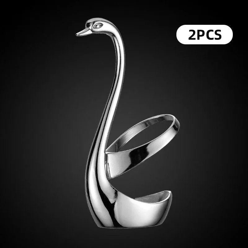 2pcs Stainless Steel Fruit Fork Coffee Spoon Set with Swan Base for Desserts