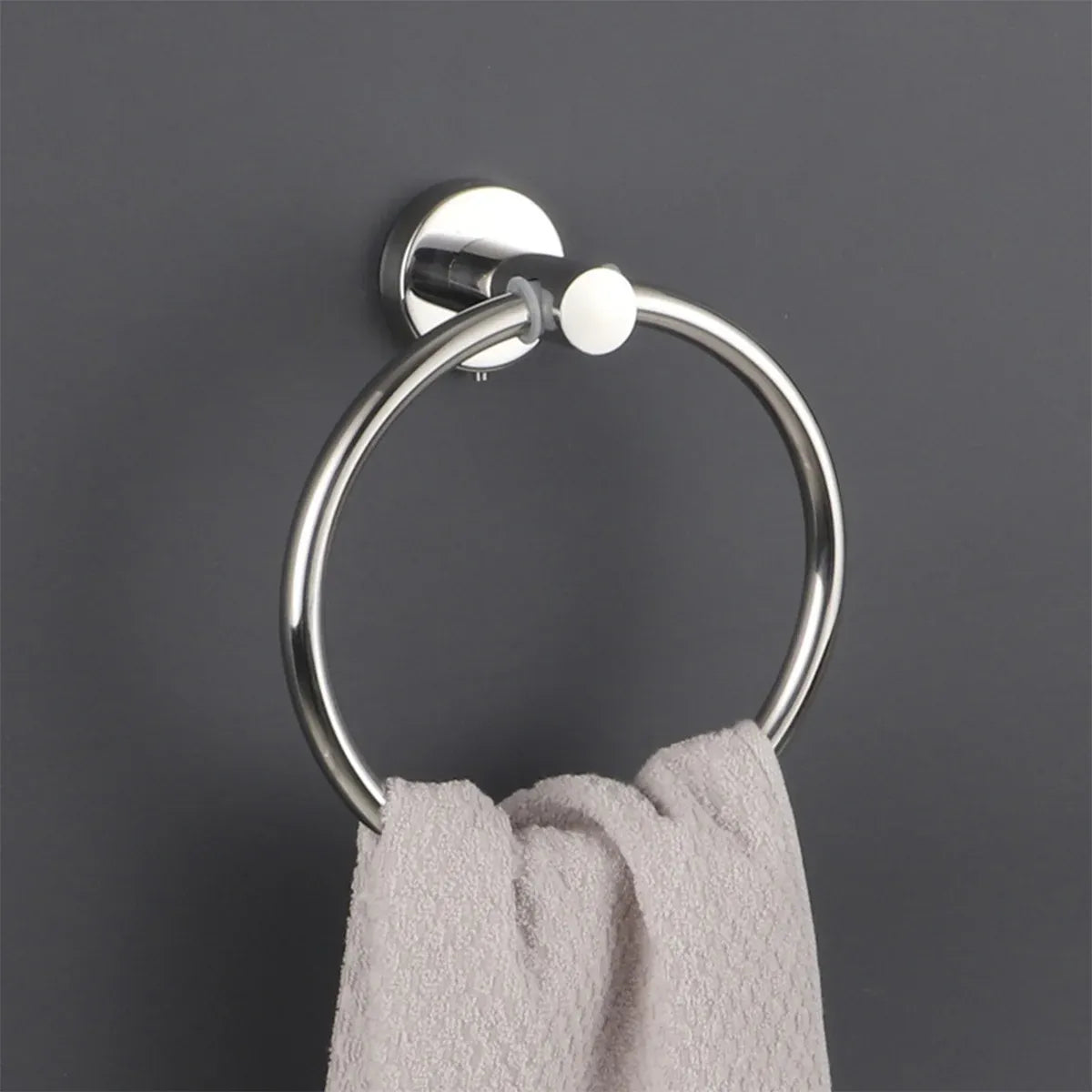 Bathroom Towel Rack Wall Mounted Towel Ring Black Toilet Paper Holder Shelf - Silver