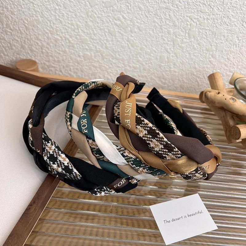 Women Retro Hair Hoop Fried Dough Twist Headband French College Style Hair Clip - Coffee