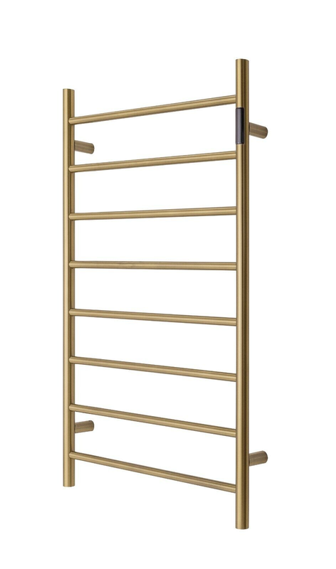 Heated Towel Rack Premium Brushed Gold with LED Control - 8 Bars, Round Design, AU Standard, 1000x620mm Wide