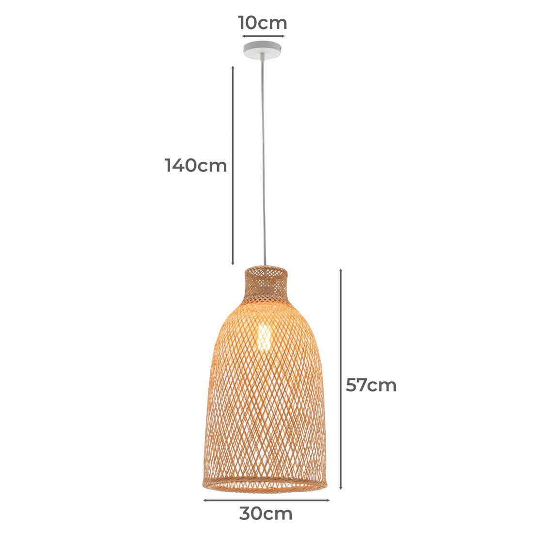 Pendant Lamp Bamboo Woven Cone Hanging Light Bell Shade Boho Tropical - Natural