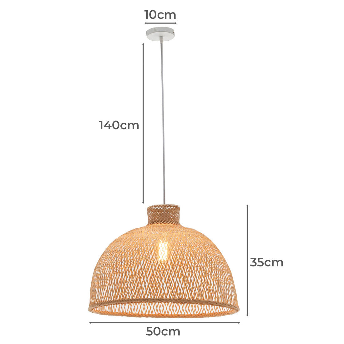 Pendant Lamp Bamboo Hand-Woven Dome Hanging Light Rattan Style - Natural