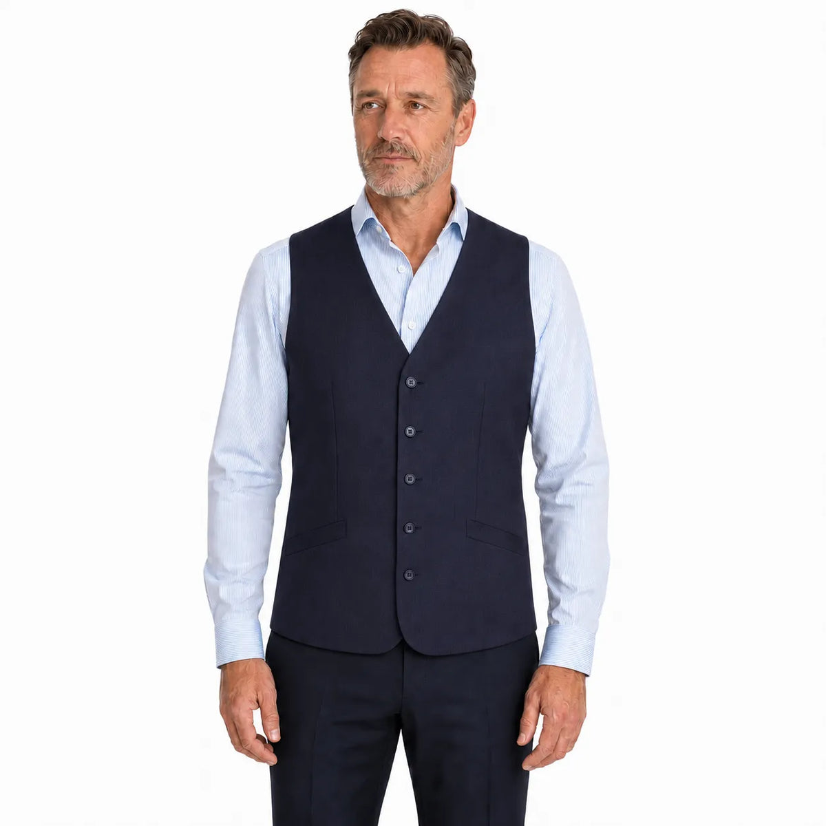 Mens Bamboo Blend Longline Vest Waistcoat w/ Stretch Business Forrnal Dress - Navy