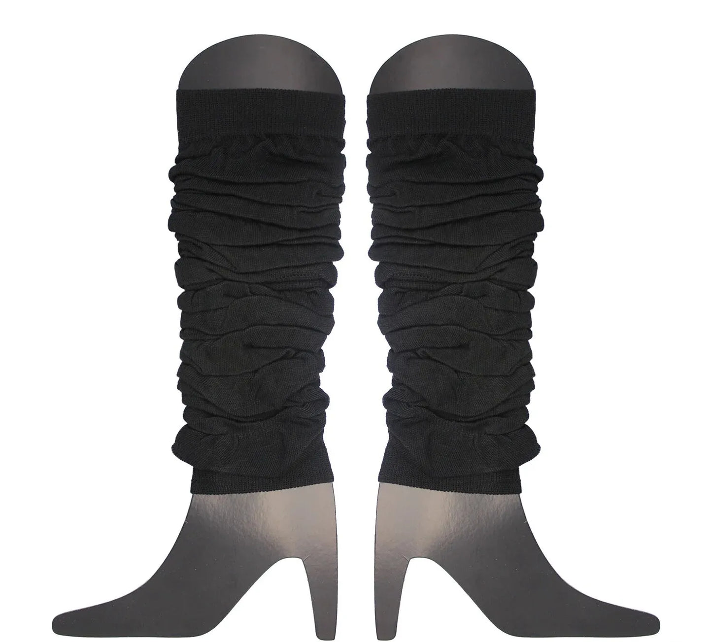 LEG WARMERS Knitted Womens Neon Party Knit Ankle Fluro Dance Costume 80s Pair - Black