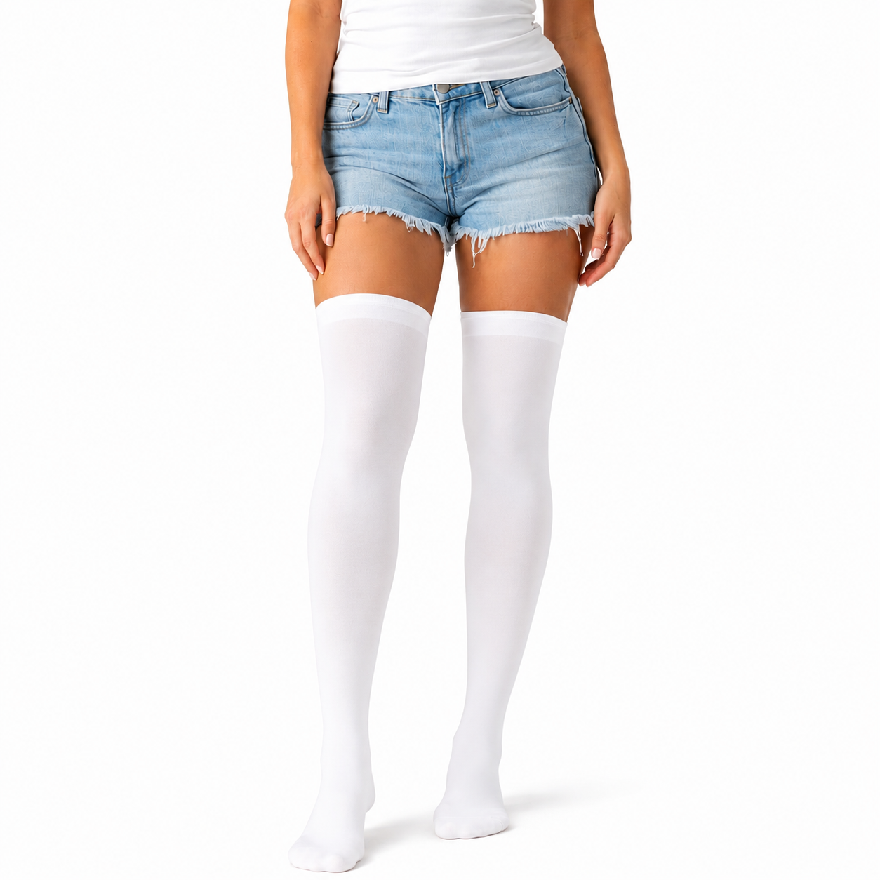Stay Up OVER THE KNEE SOCKS Stockings Hosiery Party Costume Stockings - Plain White
