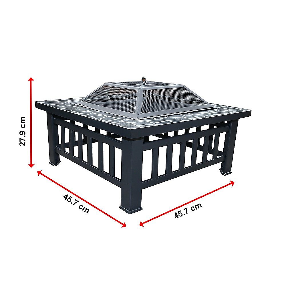 Square Metal Fire Pit Outdoor Heater 18"