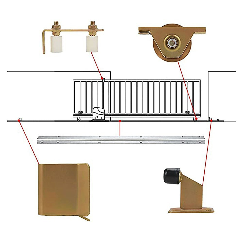Sliding Gate Hardware Accessories Kit - 6M Track, Wheels, Stopper, Roller Guide