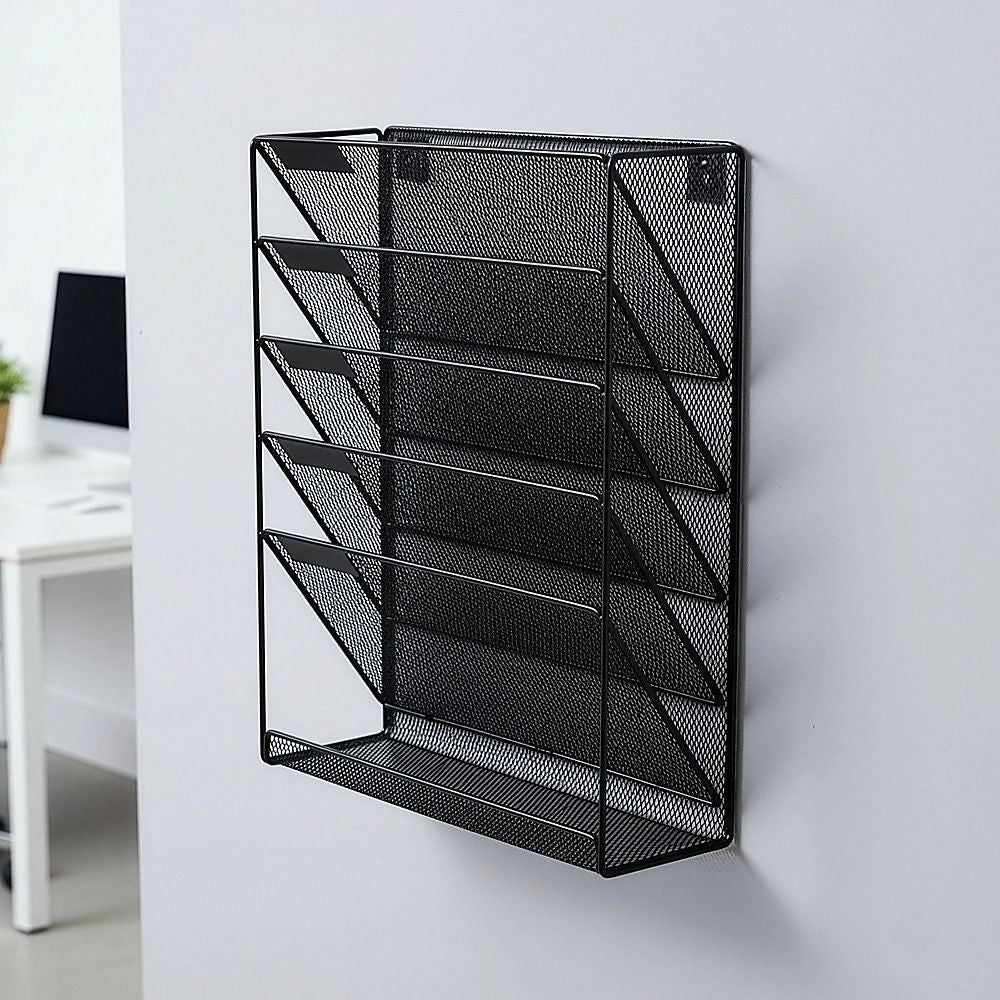 Wall Mount Hanging File Sorter Organizer - 6 Pocket Folder Rack Storage
