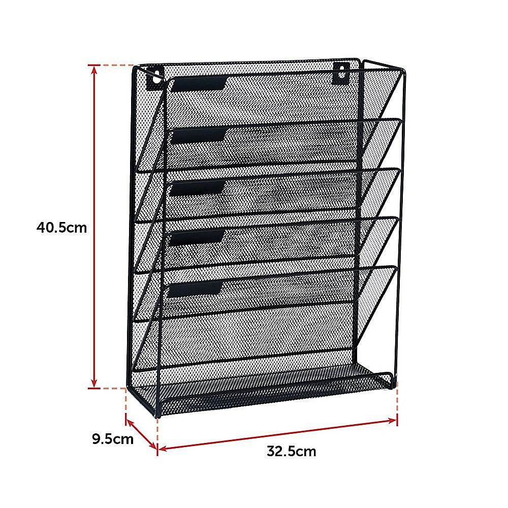 Wall Mount Hanging File Sorter Organizer - 6 Pocket Folder Rack Storage