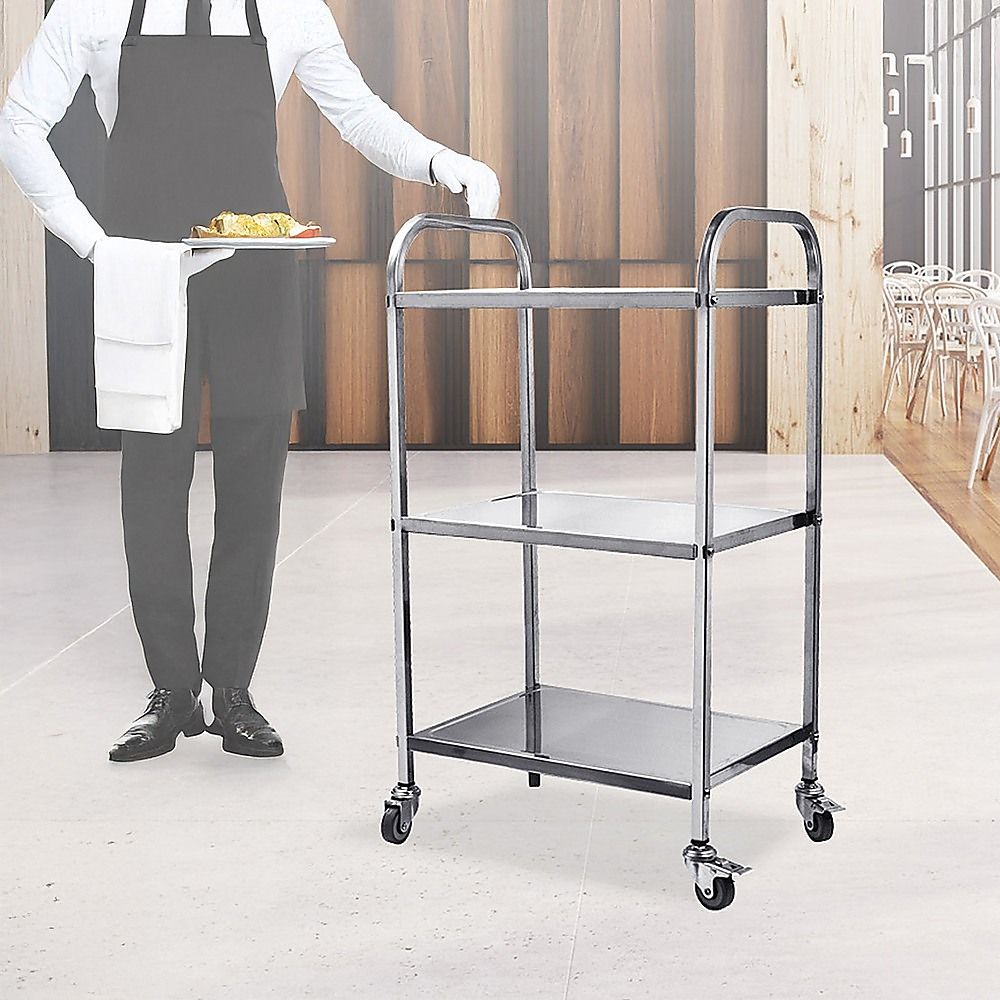 Food Trolley Cart 3 Tiers Stainless Steel Utility for Kitchen & Dining Service