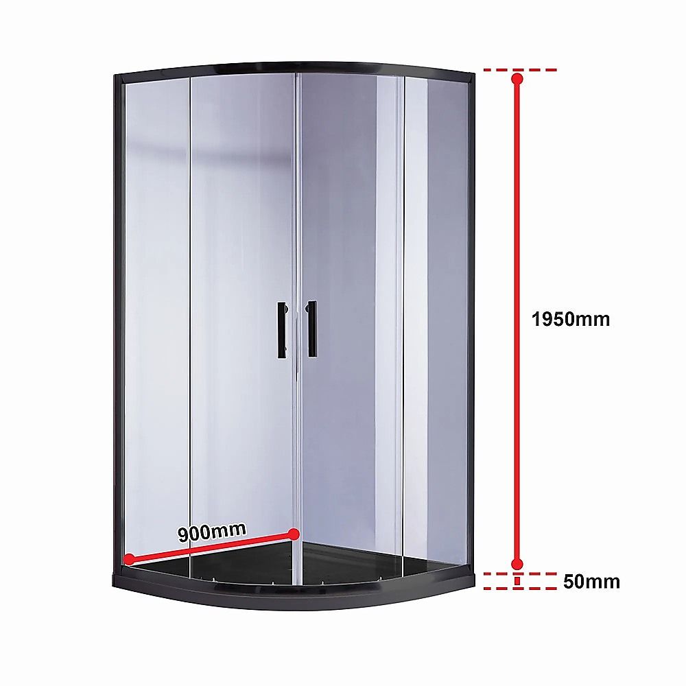 Shower Screen 90x90cm Rounded Sliding 6mm Curved with Base - Black