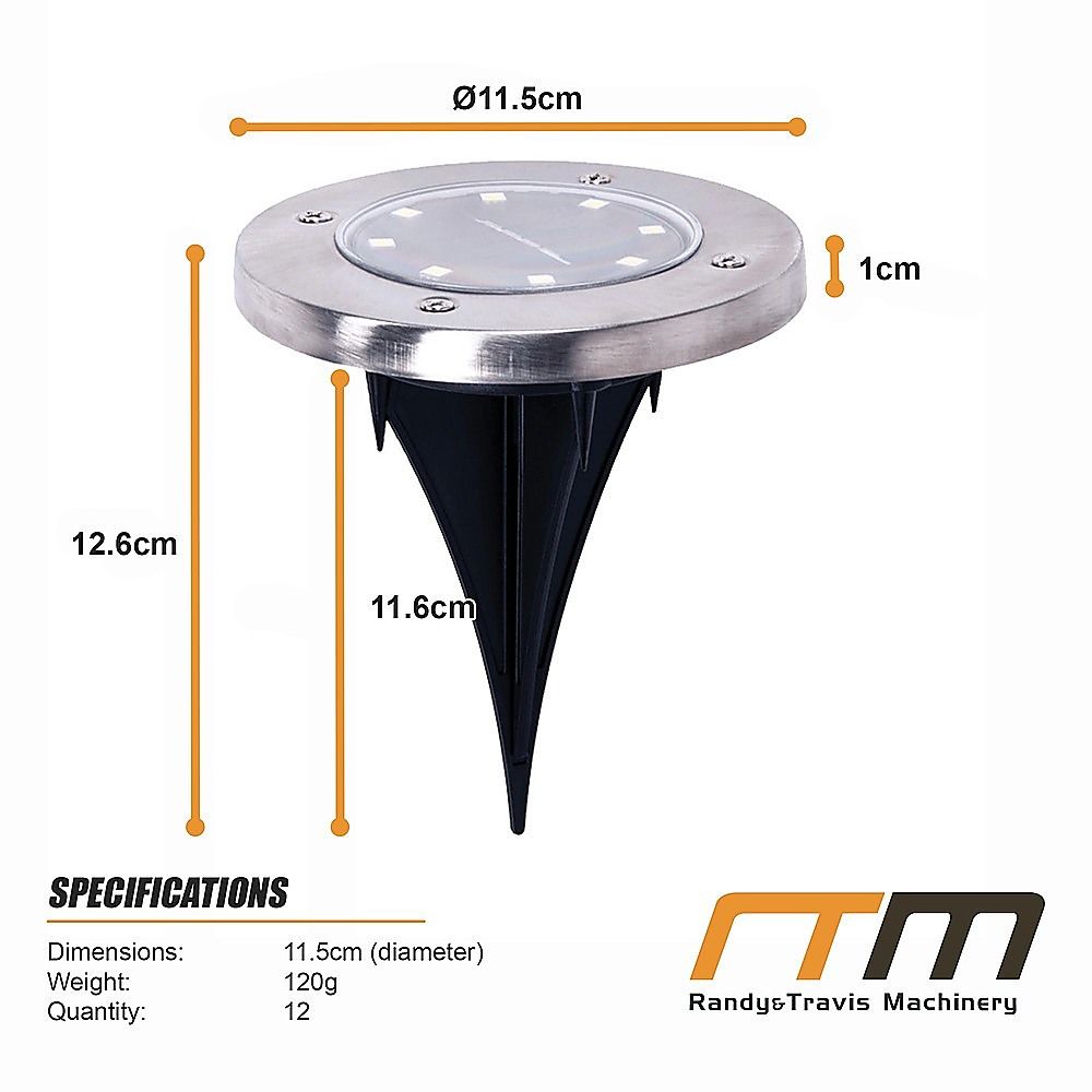 Solar Powered LED Inground Buried Recessed Lights 12x for Garden, Outdoor, Deck Path
