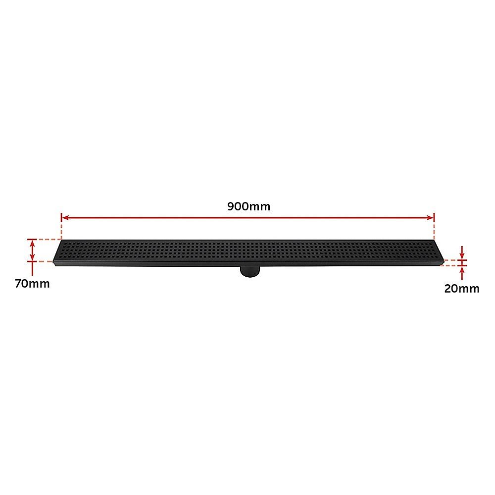 Bathroom Shower Black Grate Drain 900mm with Centre Outlet Floor Waste Square Pattern