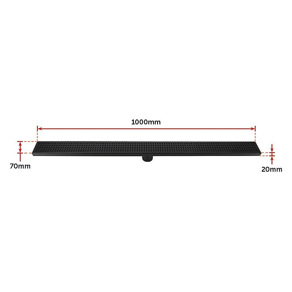 Bathroom Shower Black Grate Drain 1000mm with Centre Outlet Floor Waste Square Pattern