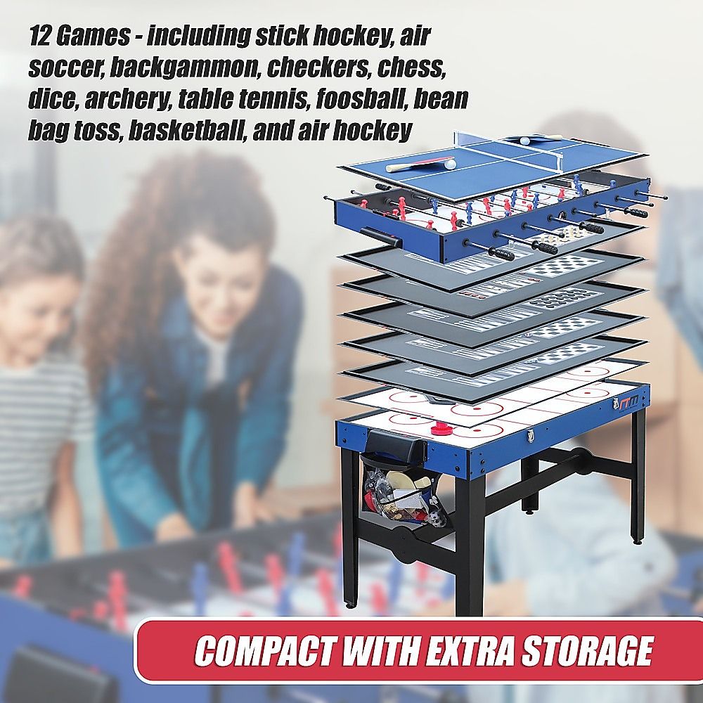 Games Table 4FT 12-in-1 Combo Foosball Soccer Basketball Hockey Pool Tennis