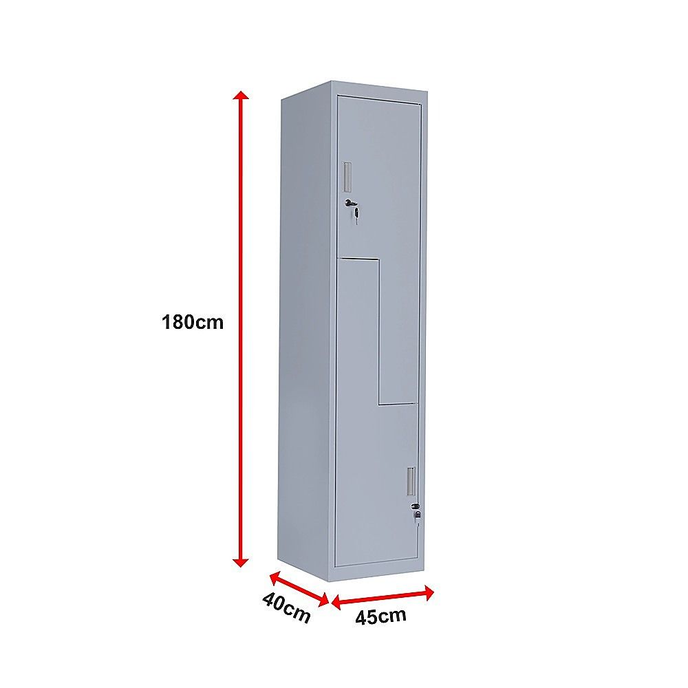 Two-Door L-Shaped Office Gym Shed Storage Lockers - Grey
