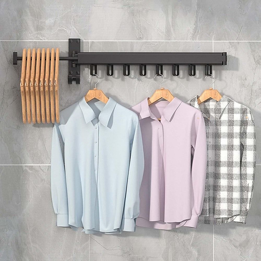 Clothes Drying Rack Foldable Wall Hanging Balcony Retractable Hanger