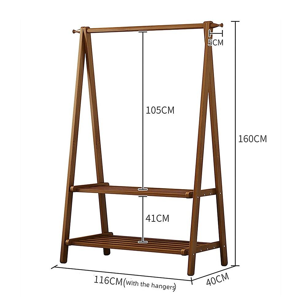 Portable Clothes Rack Coat Garment Stand - Bamboo Rail Hanger Airer Closet