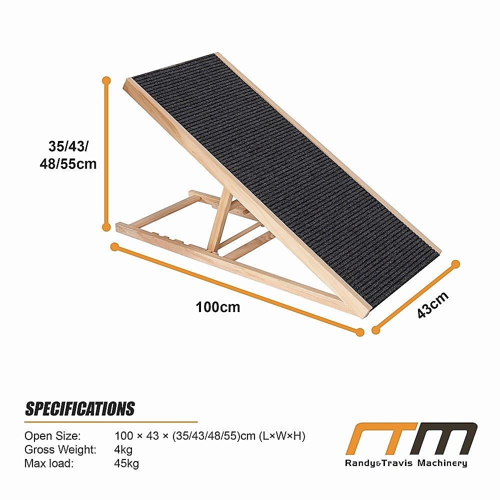 Dog Pet Ramp Foldable Adjustable Height Stair for Bed Sofa Car - 100cm