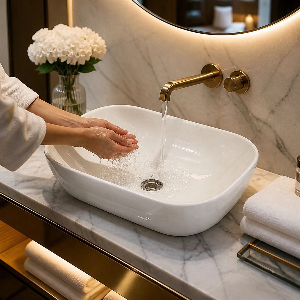 Bathroom Basin Vanity Sink Ceramic Oval Above Counter Top Mount Bowl