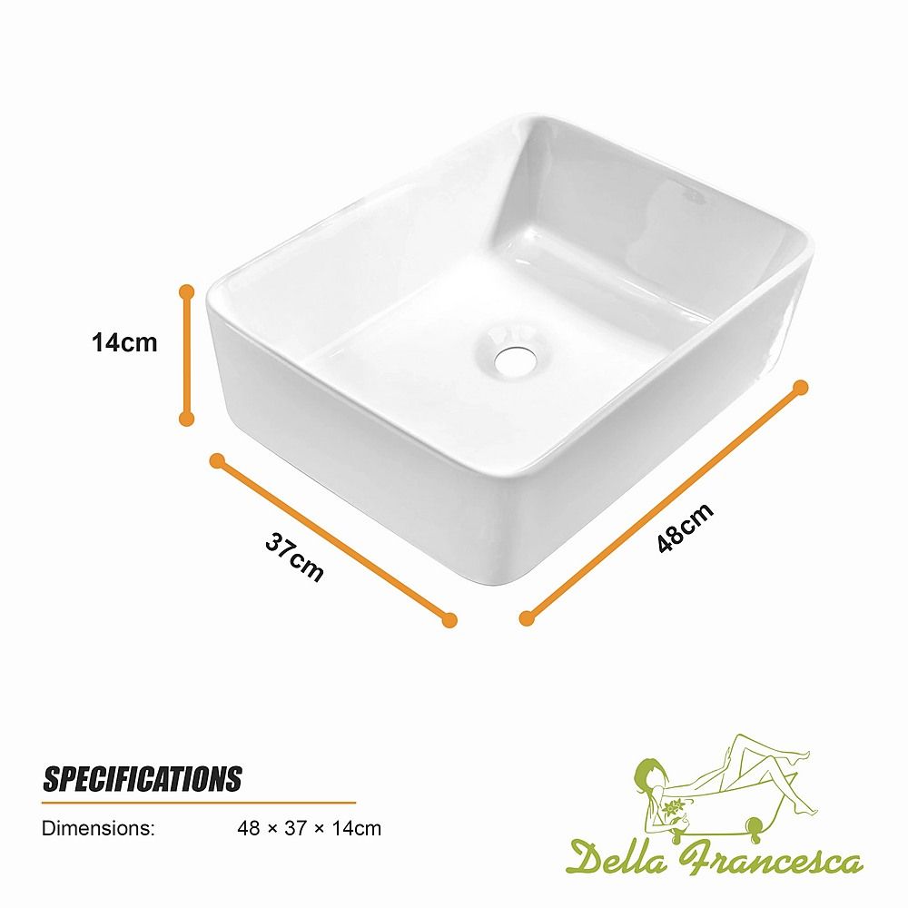 Bathroom Basin Vanity Sink Ceramic Square Above Counter Top Mount Bowl