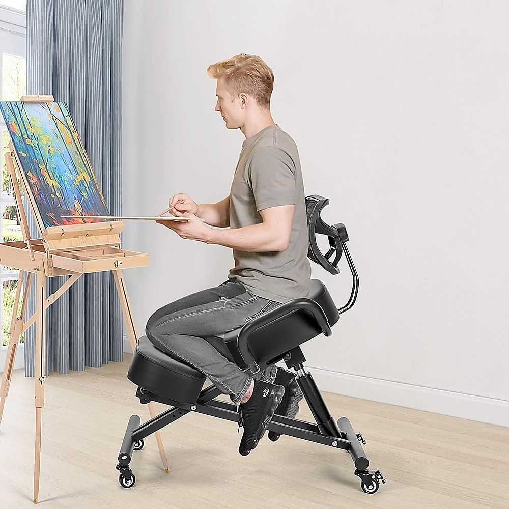 Ergonomic Kneeling Chair with Backrest Adjustable Height and Casters Posture
