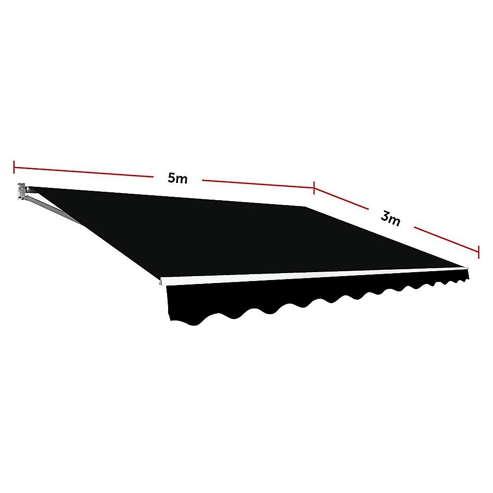 Outdoor Awning Folding Arm Retractable Sunshade Canopy 5.0m x 3.0m Black