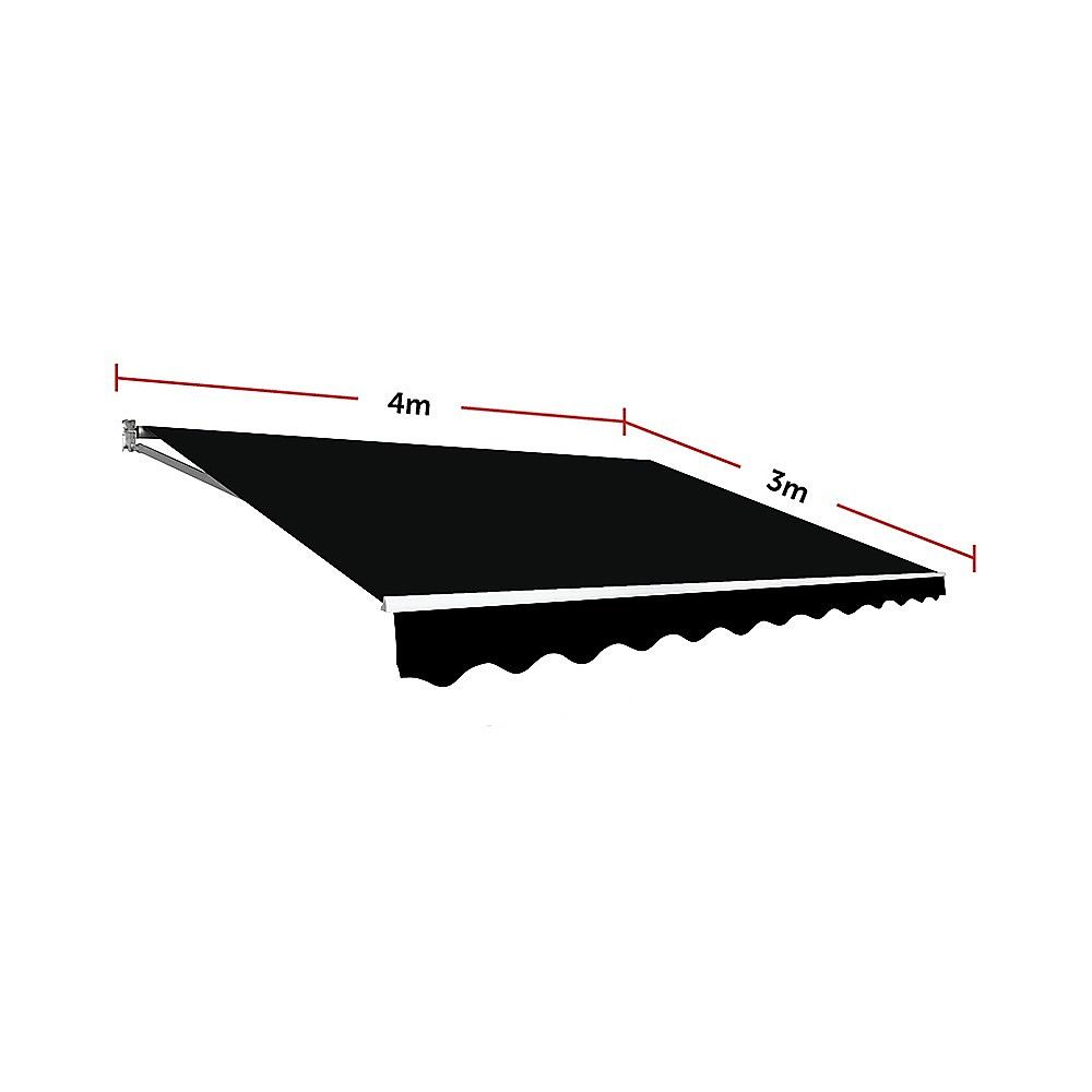Folding Arm Awning Motorised Outdoor Retractable Sunshade Canopy Black 4.0m x 3.0m