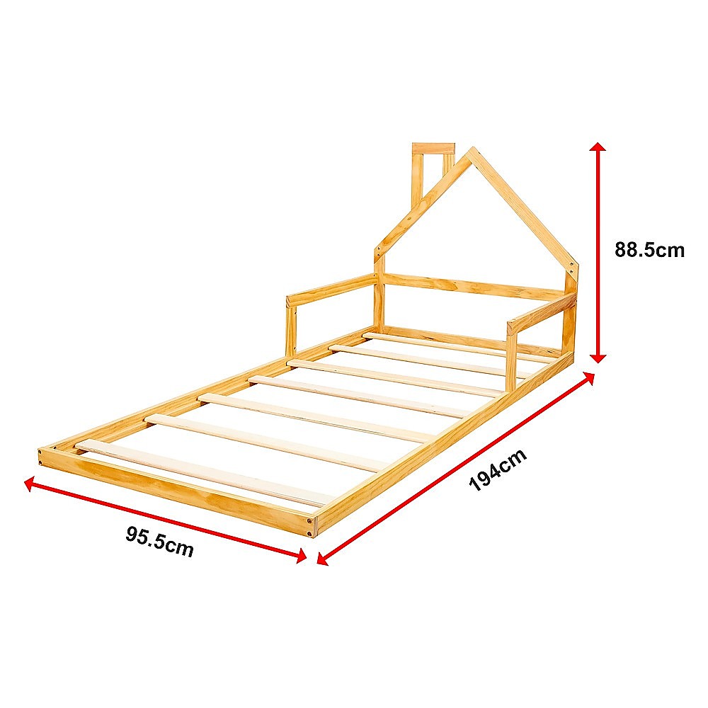 Floor Bed House Frame Pine Wood for Kids and Toddlers