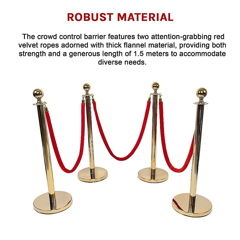 Queue Barriers 4x + 3 Ropes Exhibition Crowd Control Bollards