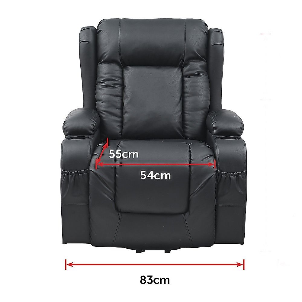 Heated Leather Recliner Massage Chair with USB Port - Lift Function