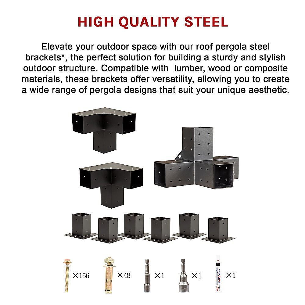 Roof Pergola Gazebo Shed - Matte Black Steel Brackets DIY Kit