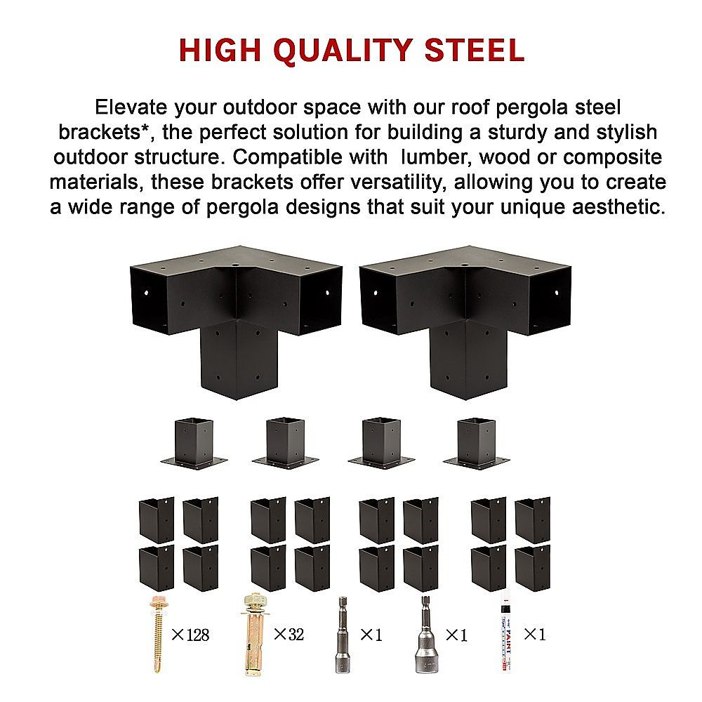 Roof Pergola Gazebo Shed - Matte Black Steel Brackets DIY Kit