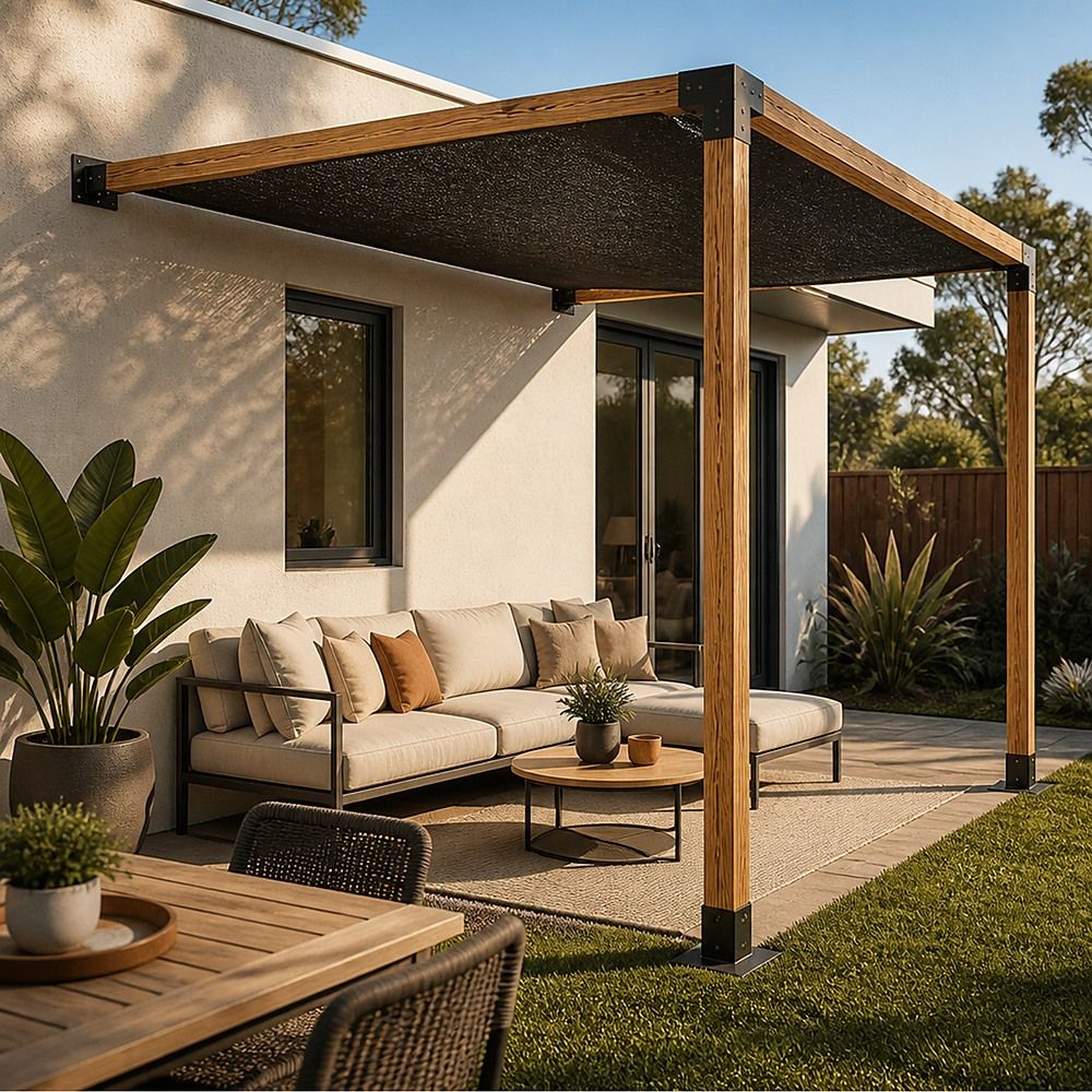 Roof Pergola Gazebo Shed - Matte Black Steel Brackets & Black Screen DIY Kit