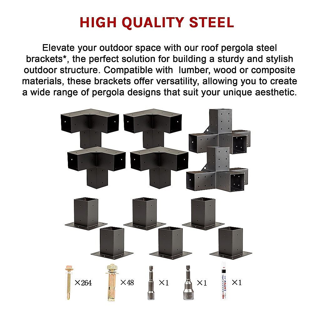 Roof Pergola Gazebo Shed - Matte Black Steel Brackets & Black Screens DIY Kit