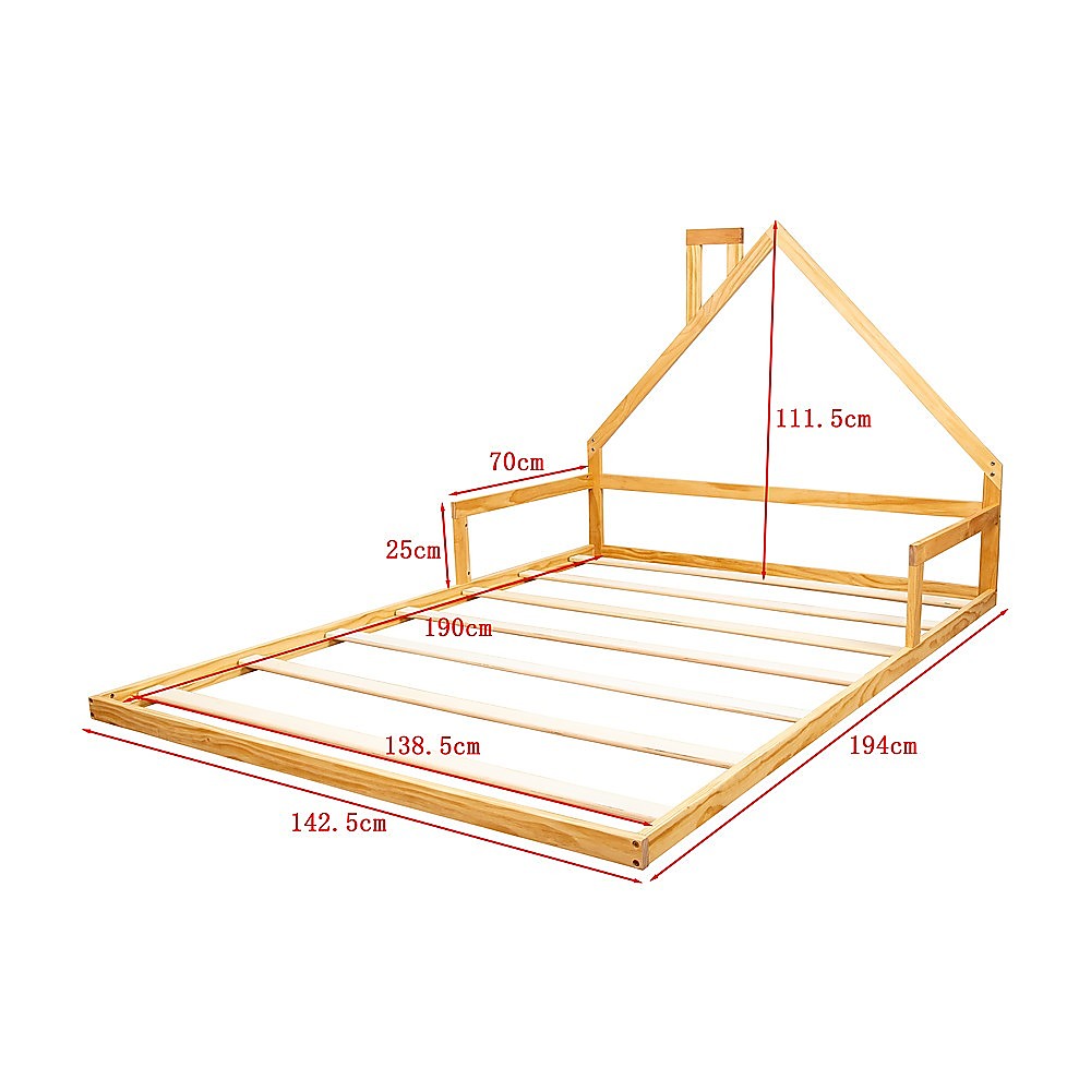 Pine Wood Floor Bed House Frame - Kids & Toddlers