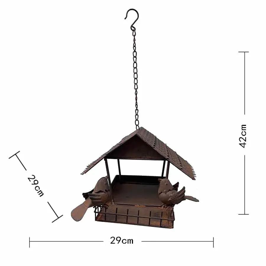 Rust Hanging Birdhouse w 2 Birds 42cm