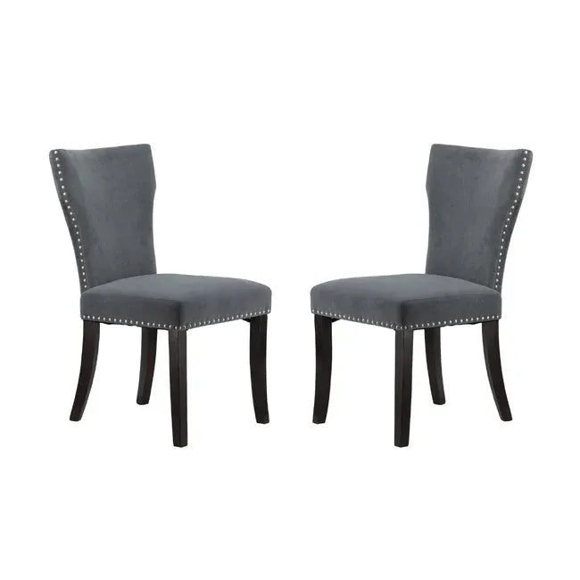 Set 2 Studded Grey Velvet Look Armless Dining Chairs 94cm