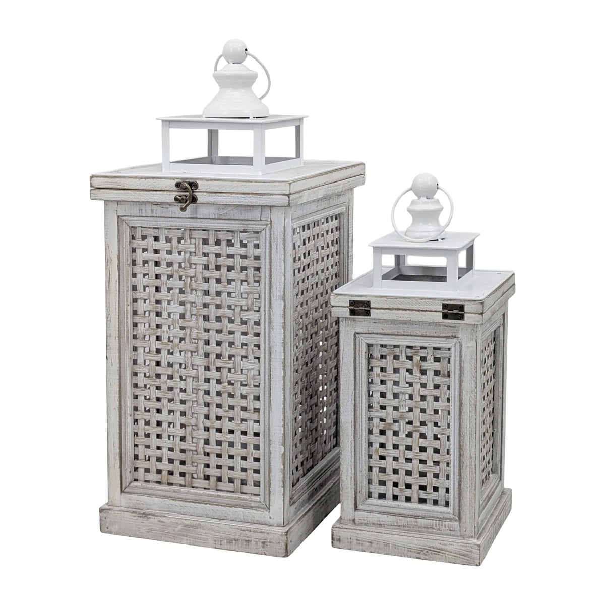 Set 2 Wooden Coastal Cottage Lanterns 57cm
