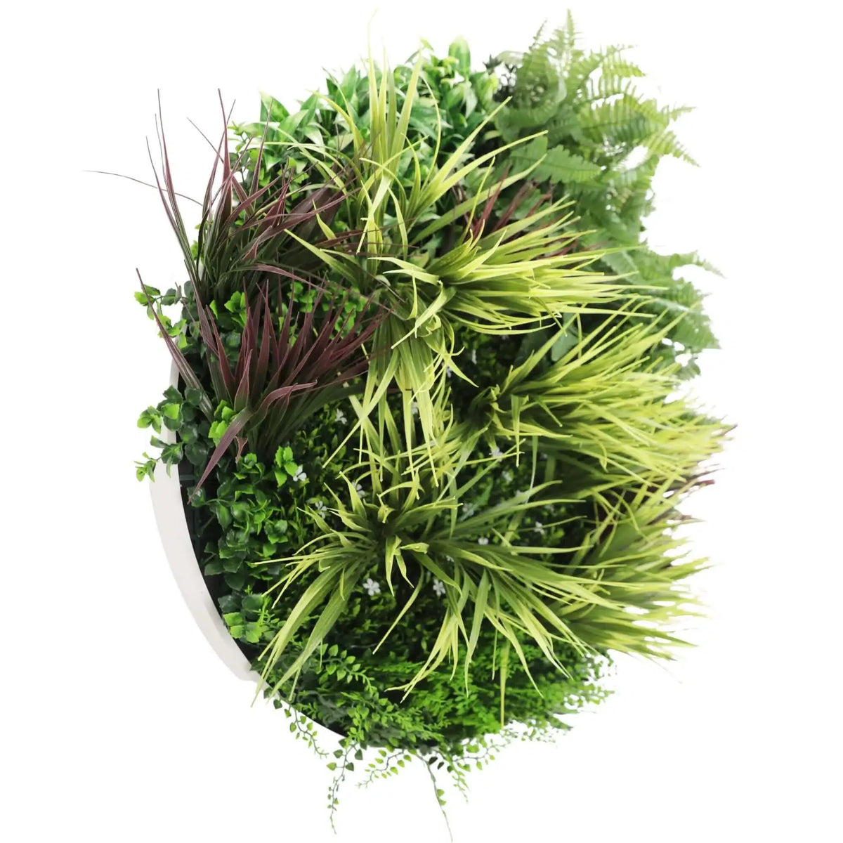 Slimline Artificial Green Wall Disc Art 80cm Grassy Fern UV Resistant (White)