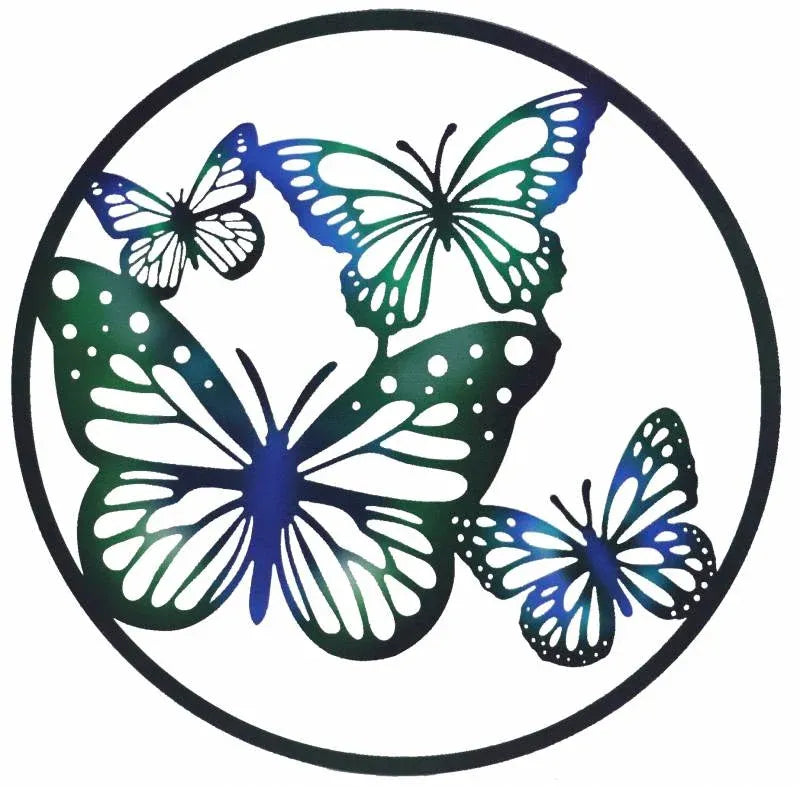 Round Butterfly Quad Metal Wall Art 60cm