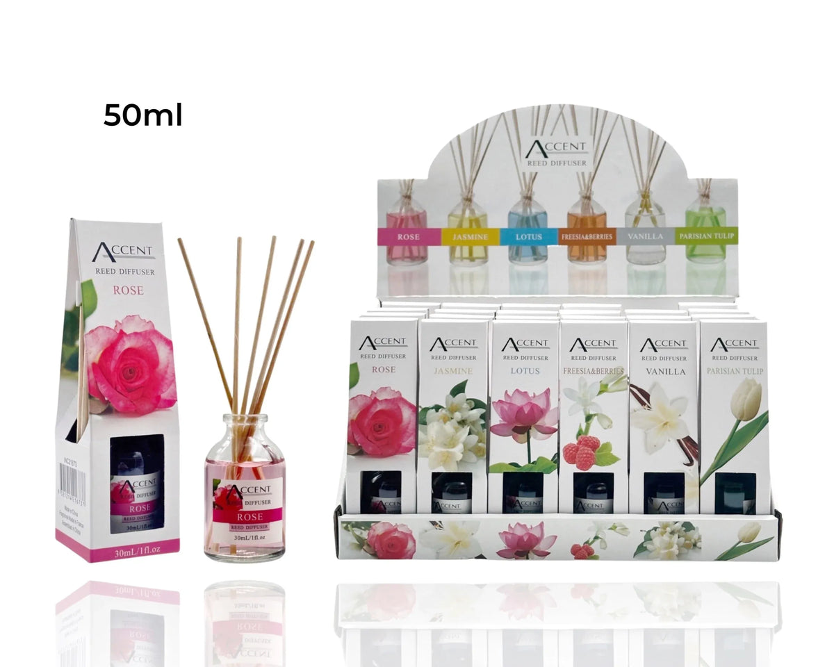 Bulk 48 50ml Mini Reed Diffuser 6 Assort Fragrances In Display Unit