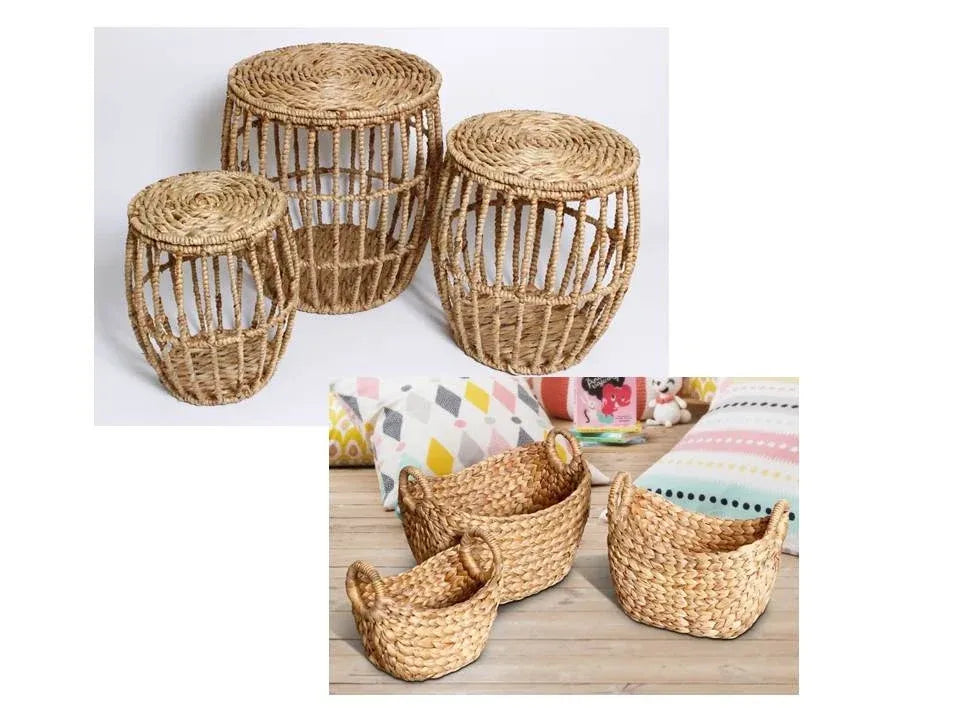 Set 6 Water Hyacinth Storage Table & Baskets 50cm