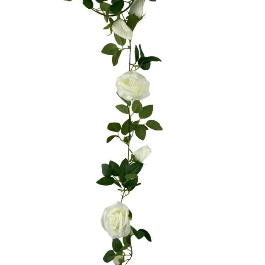 Artificial White Rose Garland - 190cm