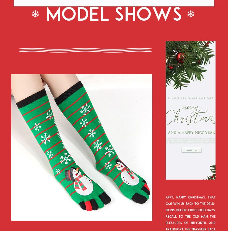 Penguin Christmas tabi socks with gift tower design, women's cartoon stockings 5 pairs