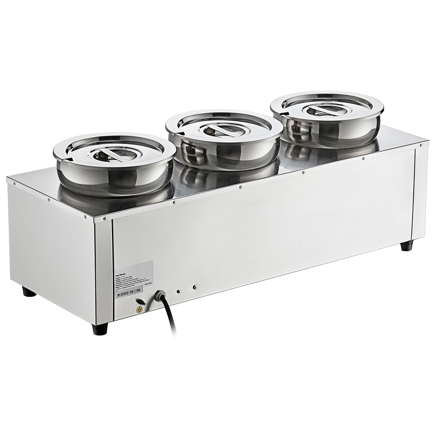 VEVOR Electric Soup Warmer, Three 7.4QT Stainless Steel Round Pot, 1200W Commercial Food Warmer, 30 - 85℃ Adjustable Temp, Bain Marie with Anti-Dry Burn and Reset Button, for Restaurant, Buffet