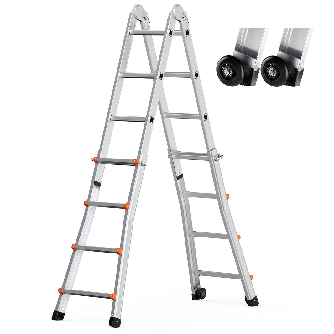 VEVOR Telescoping Ladder A Frame, 13 FT Compact Aluminum Extension Ladder, Multi-Function Portable Collapsible RV Ladder, Telescopic Ladder for Homework Stairs Indoor Outdoor Roof, 330lb Load