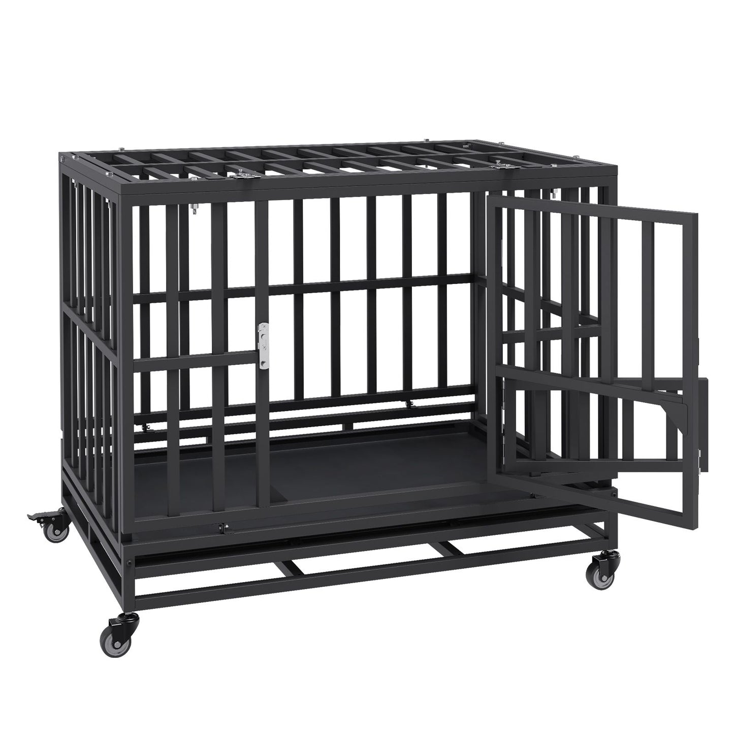 VEVOR Heavy Duty Dog Crate 38 in Metal Dog Kennel with Wheels and Removable Tray