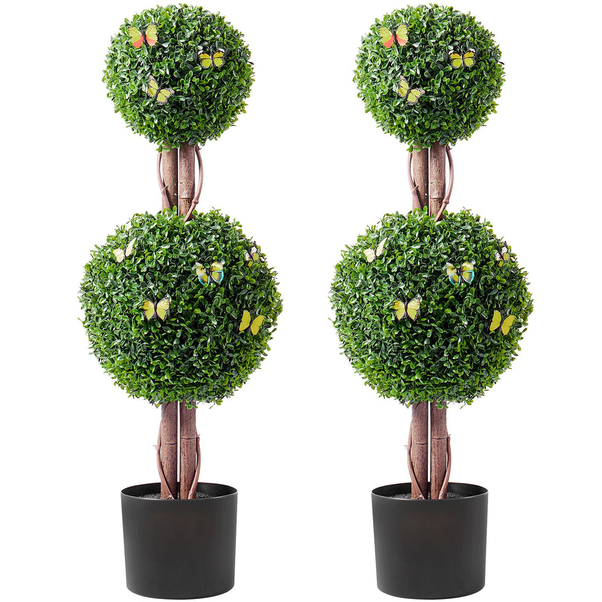 VEVOR 2 Pack 91.4cm Artificial Boxwood Topiary Tree Faux Plant UV Decor In/Outdoor