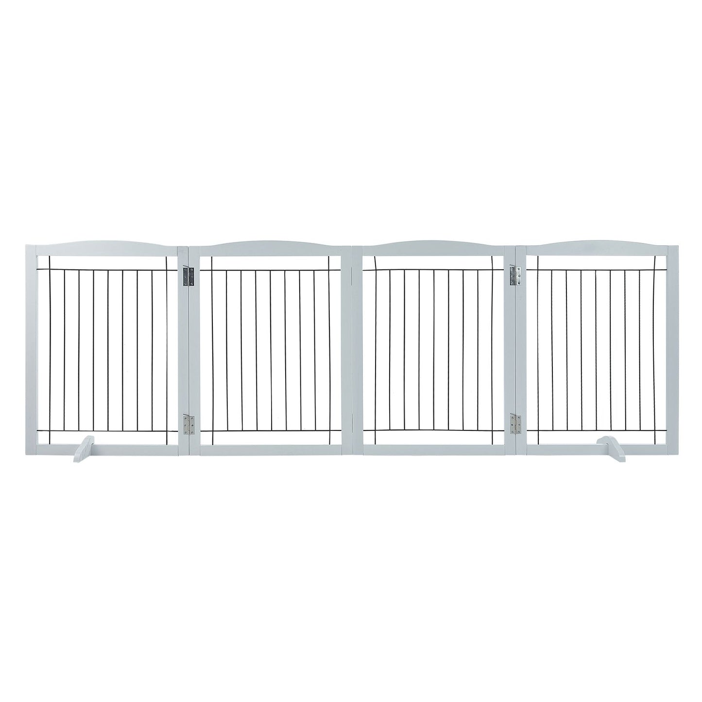 VEVOR Free Standing Dog Gate, 32" H x 96.5" W Freestanding Pet Gate, 4 Panels Foldable Dog Gate for Wide and Narrow Passageways, Expandable Dog Barrier with Silent Foot Support for Indoor, White
